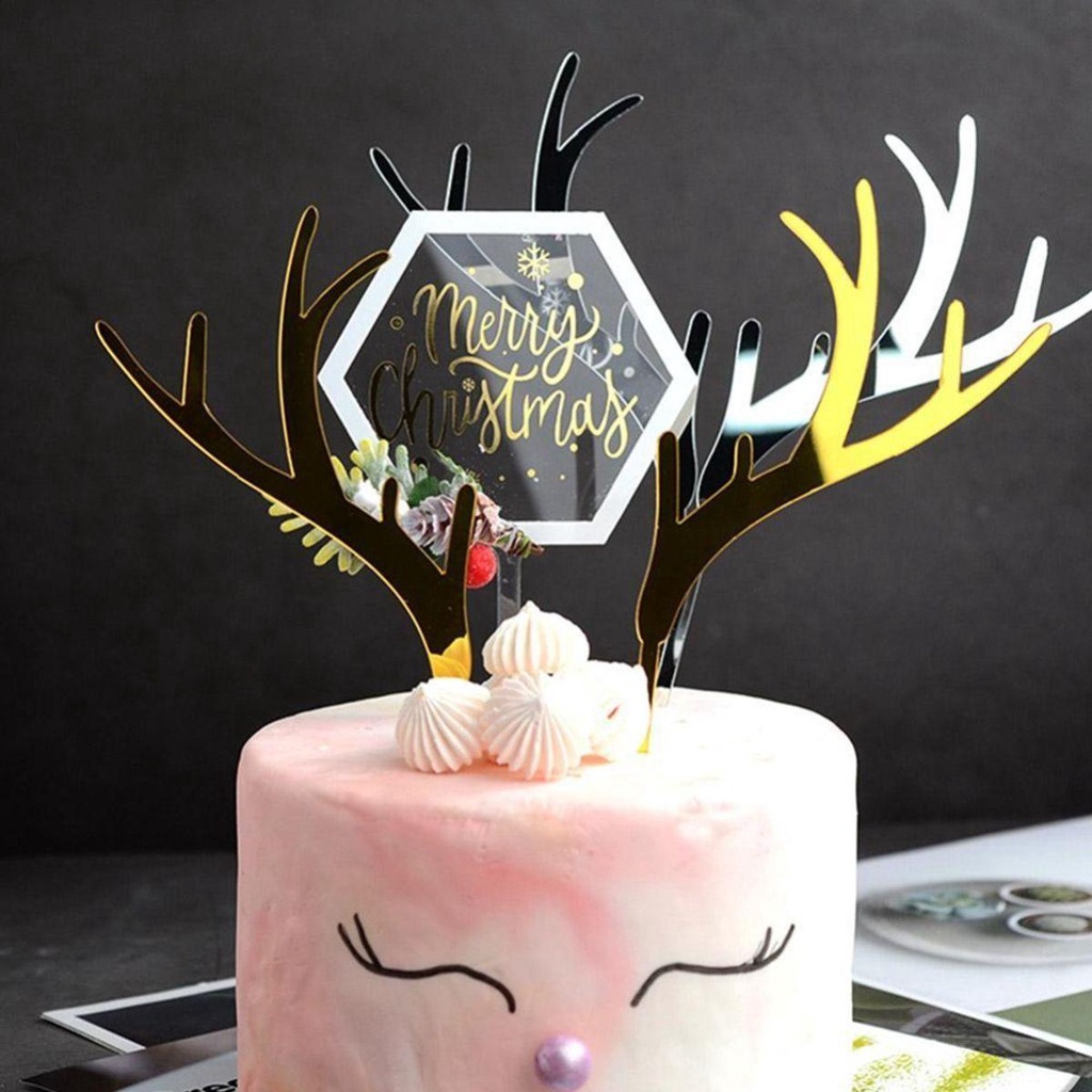 Topper Trang Trí Bánh Kem Hình Tuần Lộc Năm Mới Bằng Acrylic