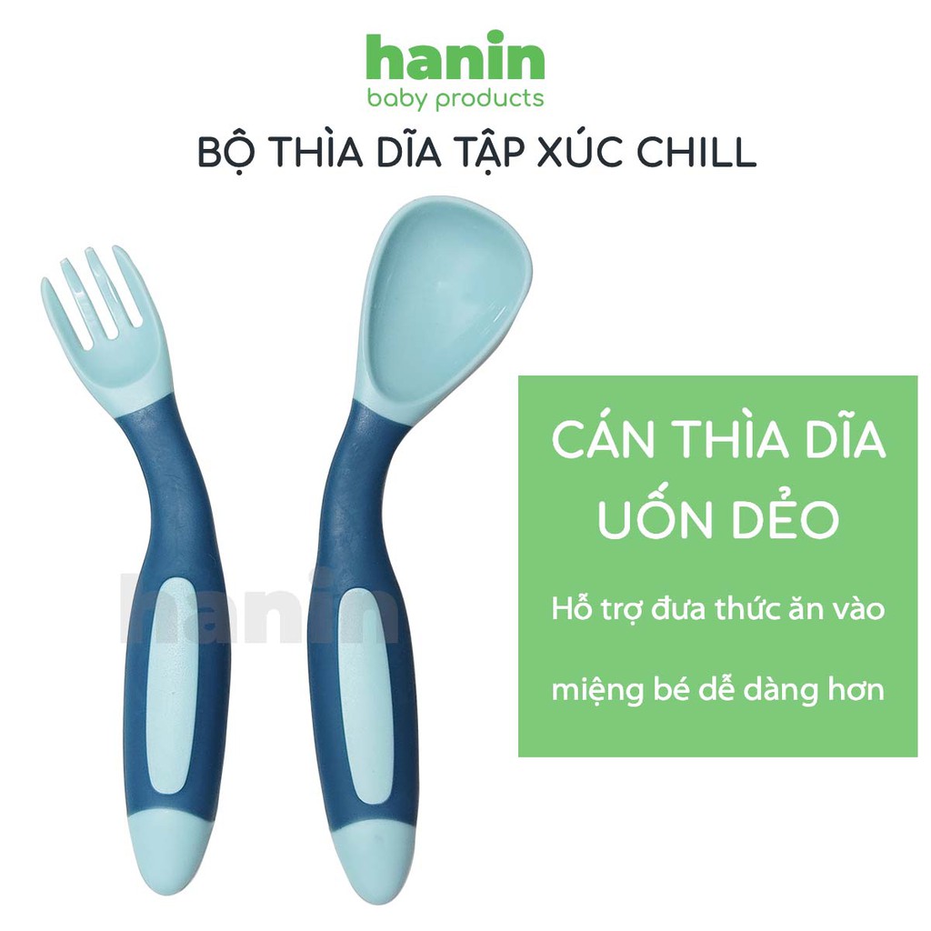 Bộ thìa dĩa ăn dặm uốn dẻo CHILL cho bé tập xúc Hanin Baby - Thiết kế thông minh, chất liệu an toàn