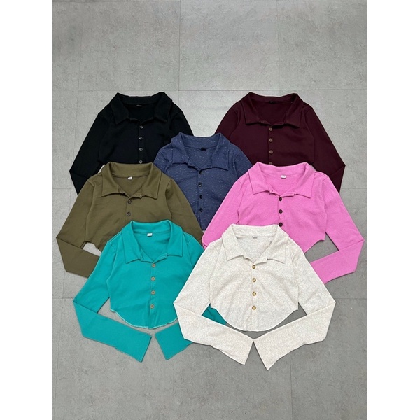 POLO CROPTOP▪Áo polo phối nút tay dài