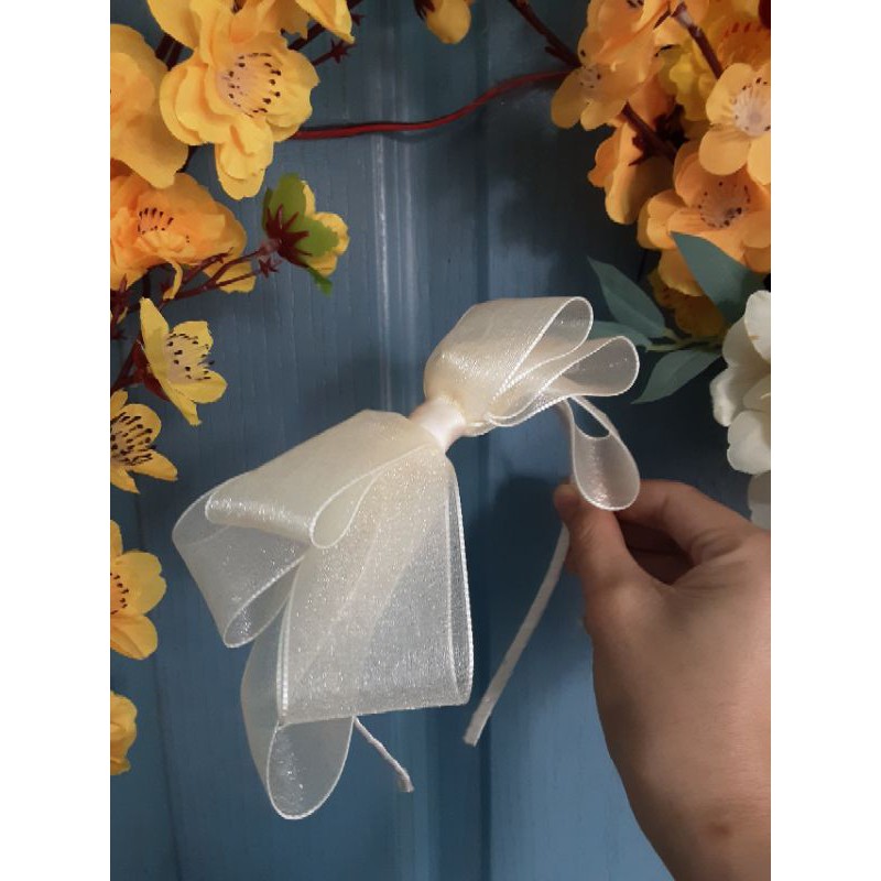 Cài tóc cho bé nơ voan ánh kim tiểu thư bánh bèo