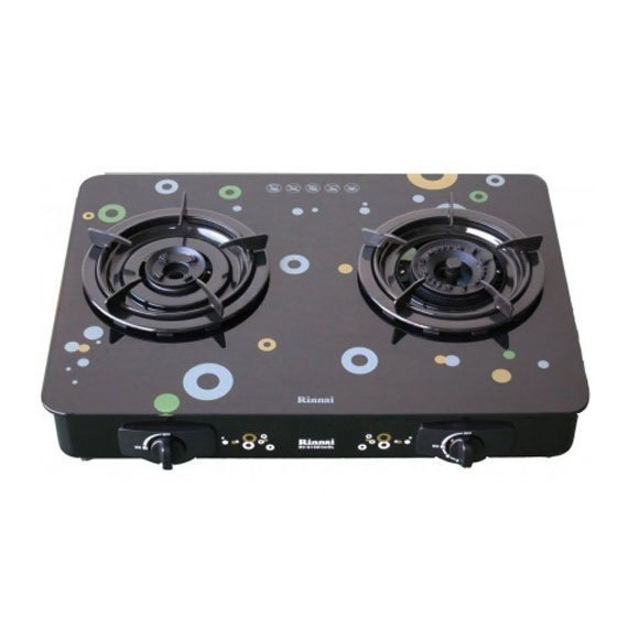 Bếp gas đôi Rinnai RV-615Slim Mặt kính cường lực, Chén đồng có đầu hâm