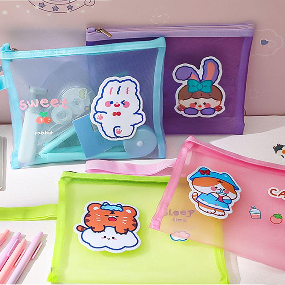 Túi Đựng Bút Dạng Lưới Trong Suốt Hình Thỏ Dễ Thương