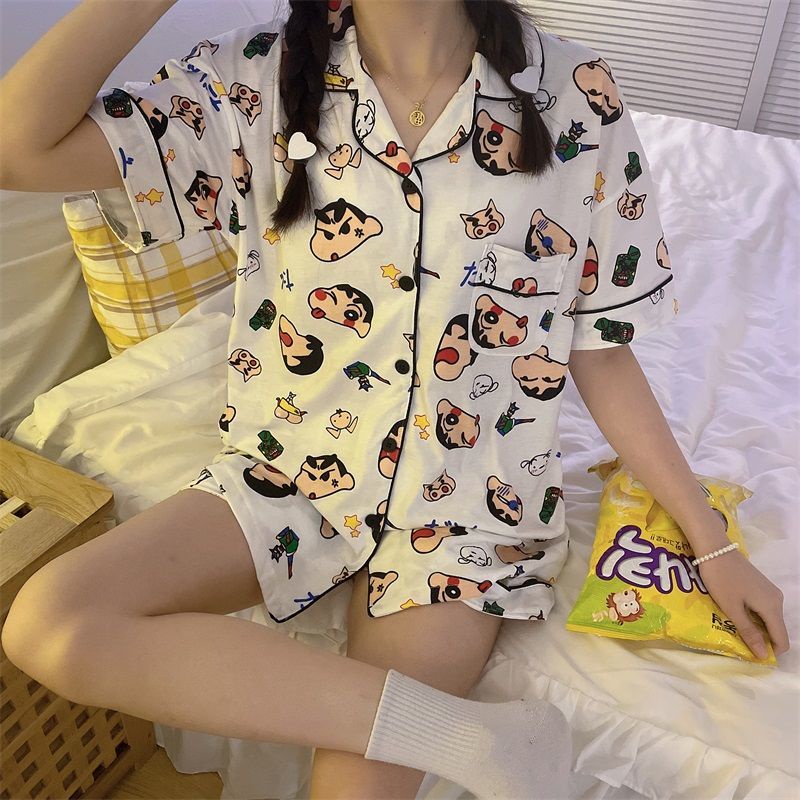 Bộ Đồ Ngủ Tay Ngắn In Họa Tiết Hoạt Hình Thời Trang Mùa Hè Xinh Xắn Cho Nữ