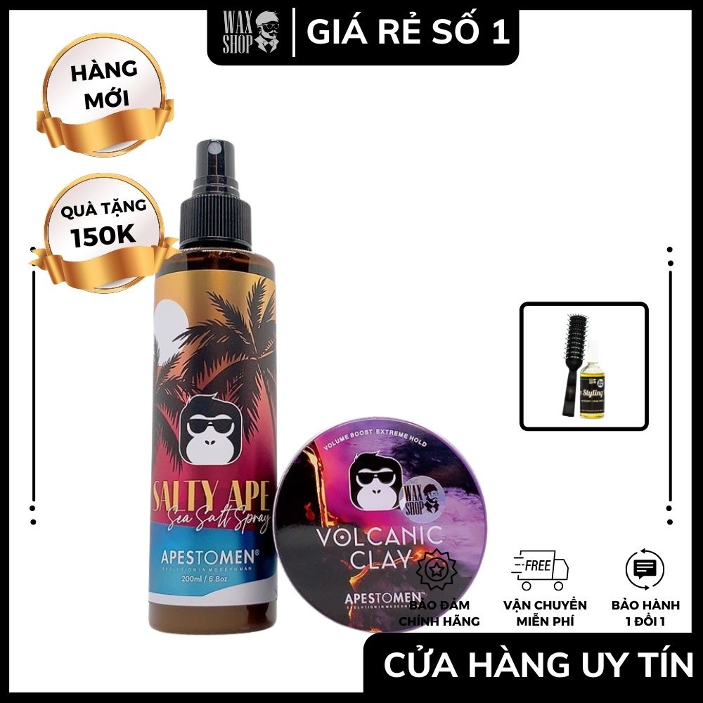 [Combo + Giảm 231K ] Sáp Vuốt Tóc Nam Volcanic Clay + Spray Sea Salt Apestomen ⚡ Chính Hãng⚡ Giữ Nép Cả Ngày Dài Waxshop