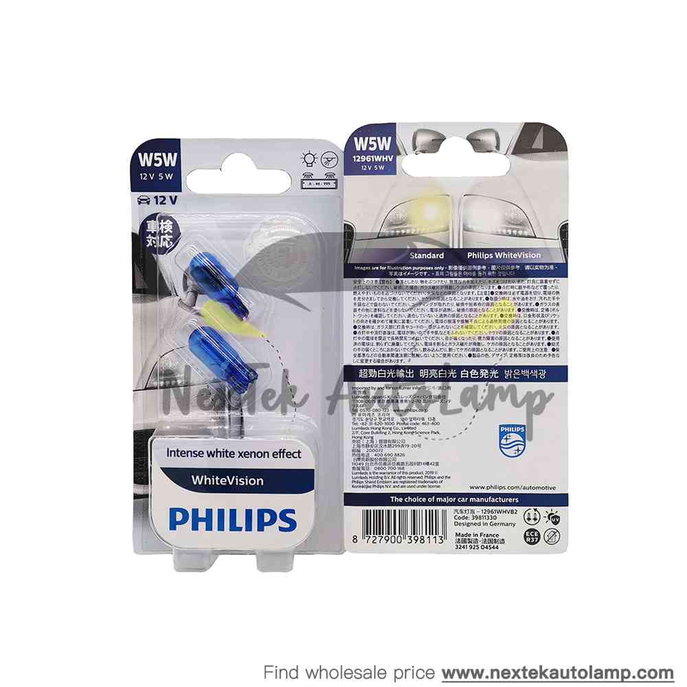 Philips White Light Blue Vision T10 12961 W5W BV WHVB2 4000K 12V Biển Số Xe ô Tô Bóng đèn Halogen H2.1×9.5d