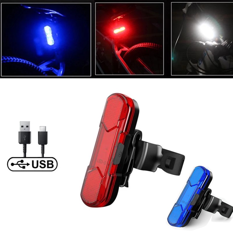 Đèn LED Cảnh Báo An Toàn Gắn Đuôi Xe Đạp Leo Núi 3 Màu Có Cổng Sạc USB
