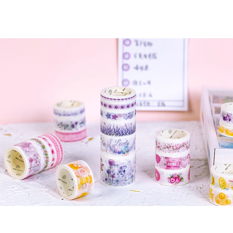 Washi Tape Set 10 Cuộn Cute Vintage Nhiều Màu Combo Bullet Journal Trang Trí Sổ Tay Nhật Ký WS11