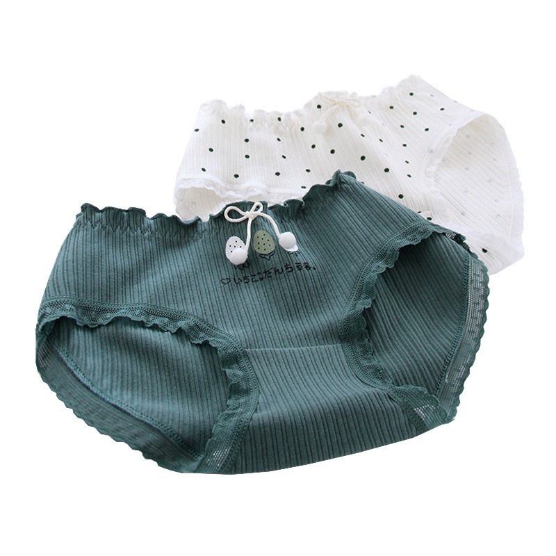 Quần Lót Nữ Cotton ❤️FREESHIP❤️ Set Cotton gân tăm viền ren tông xanh mát dịu mẫu 3778