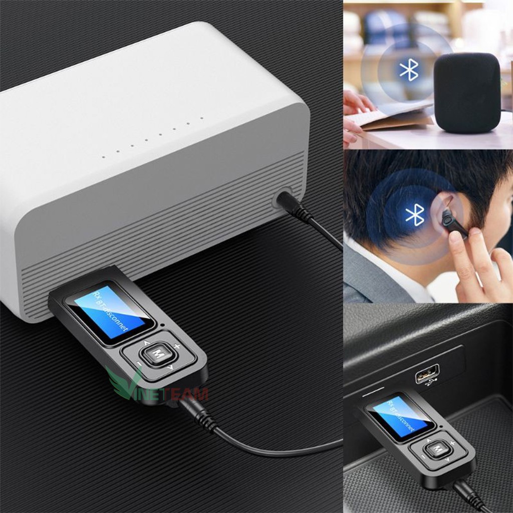 Bộ thu phát âm thanh bluetooth 2 IN 1thiết bị thu phát âm thanh USB Dongle Bluetooth 5.0 với màn hình LCD