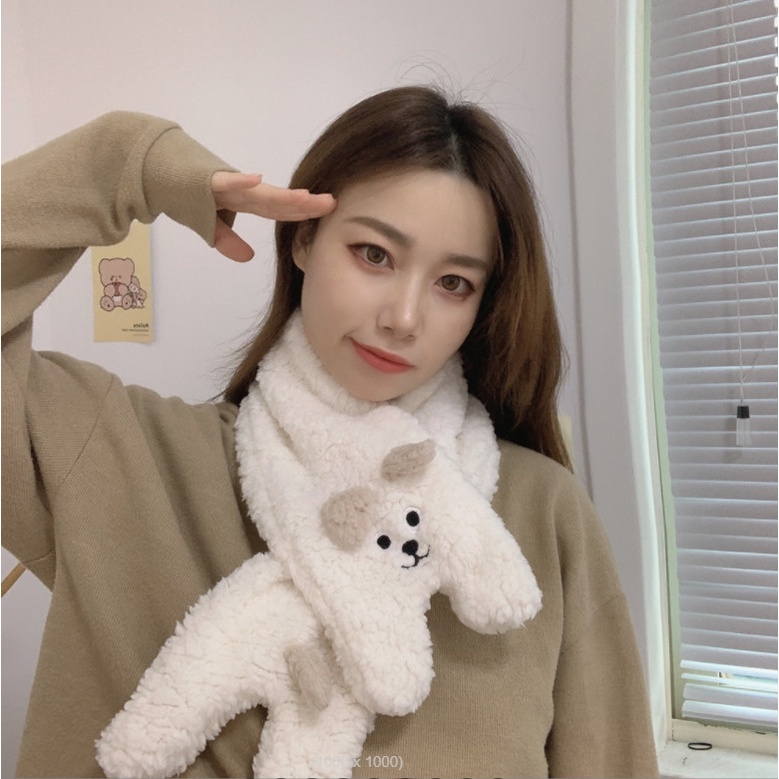 Khăn choàng cổ lông xù Gấu cute đệm bông dày siêu ấm thời trang Hàn Quốc dễ thương