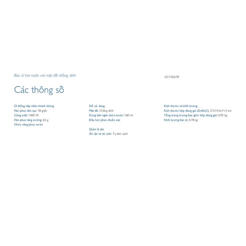 Bàn ủi hơi nước Philips GC1426 - Hàng chính hãng - Bảo hành 24 tháng