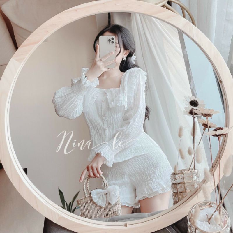 Sỉ 175💚 SET ÁO BBD TRẮNG CỔ BÈO + SHORT LAI BÈO 💚