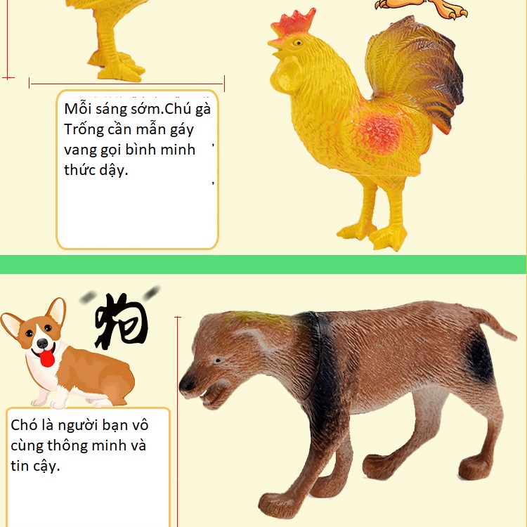 Đồ Chơi Mô Hình 12 Con Giáp  [ HCM ]  Bộ 12 con, màu sắc đẹp, giống thật,bé vừa chơi vừa học.