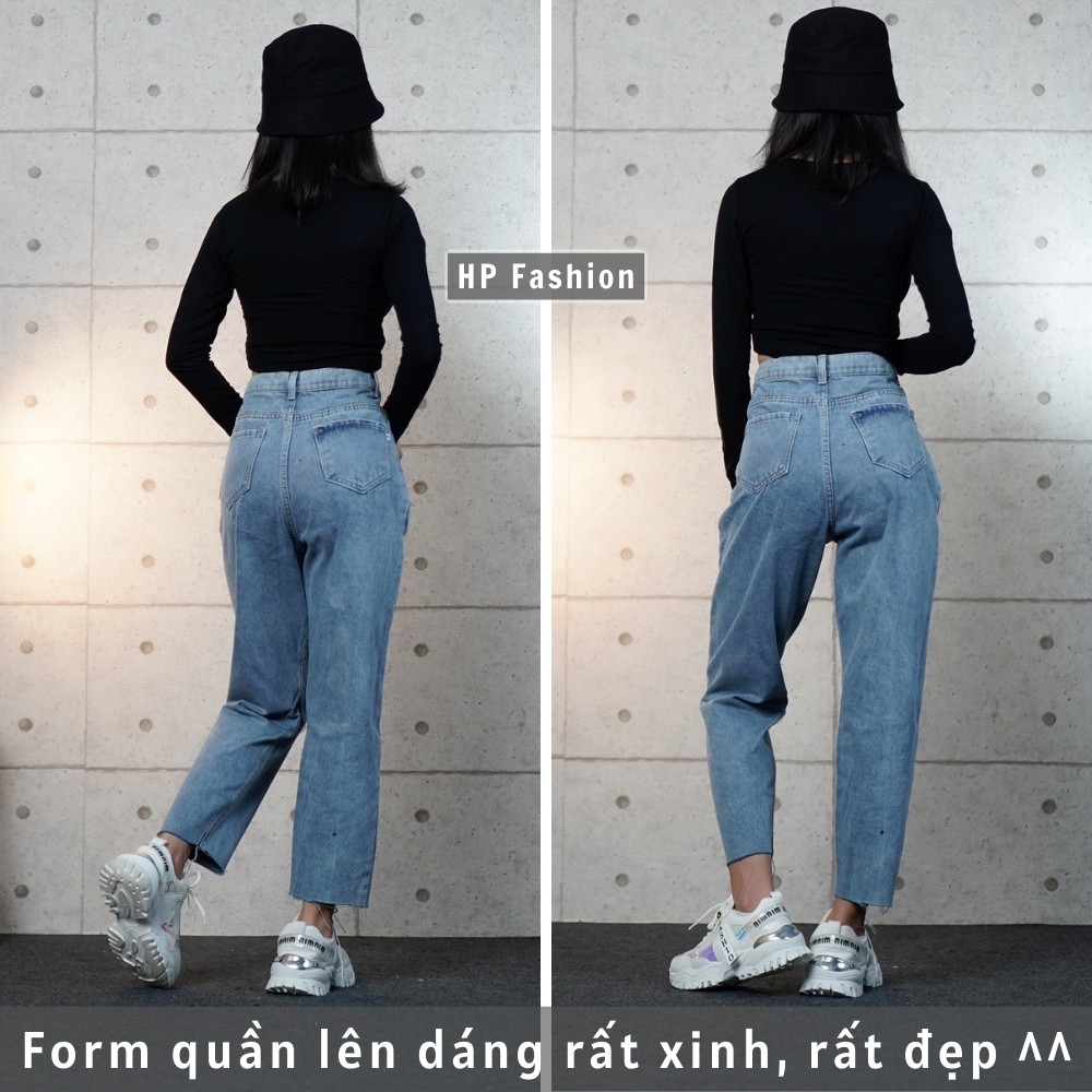 Quần baggy nữ ❤️ Quần jean cạp lưng cao in chữ ASHIC phối rách cá tính, chất bò dày dặn - QJ10 | BigBuy360 - bigbuy360.vn