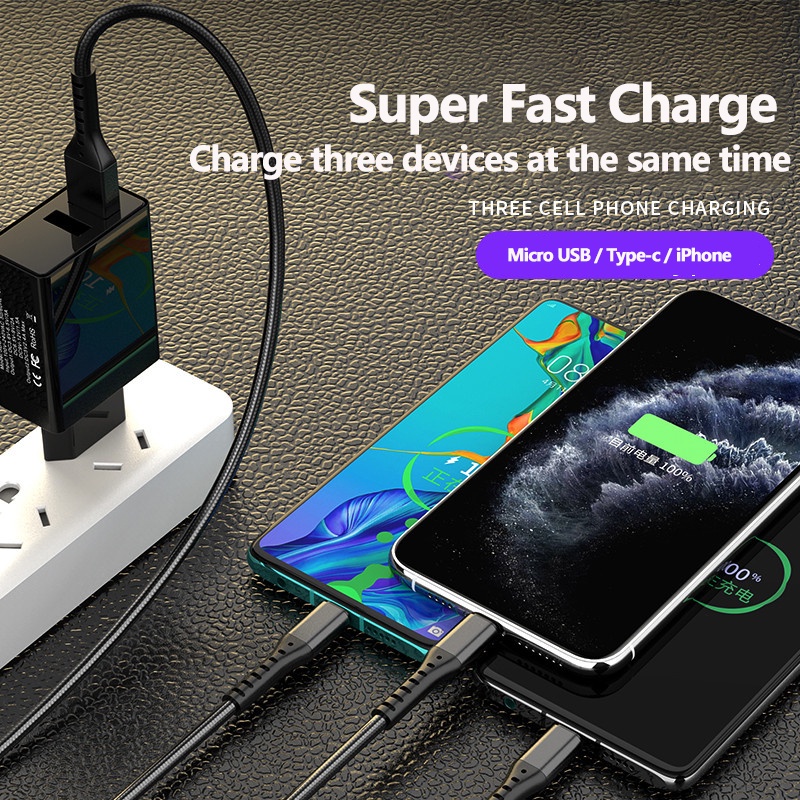 Cáp Sạc Nhanh 66W 5A 3 Trong 1 Cổng Micro Usb/Type-C Cho
