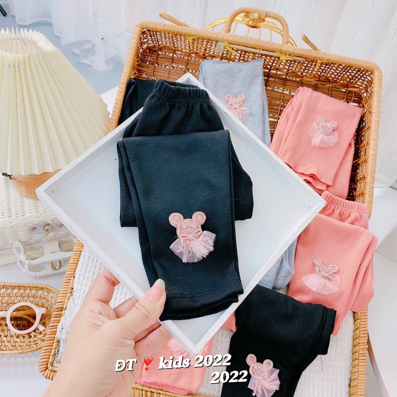 Quần legging dài cho bé đính thỏ xinh xắn Quần tất không bàn chất len cotton bé gái 1 2 3 4 5 tuổi