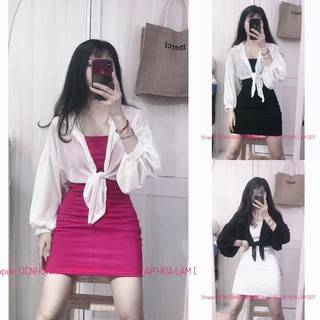 Set đầm body dây kèm khoac voan