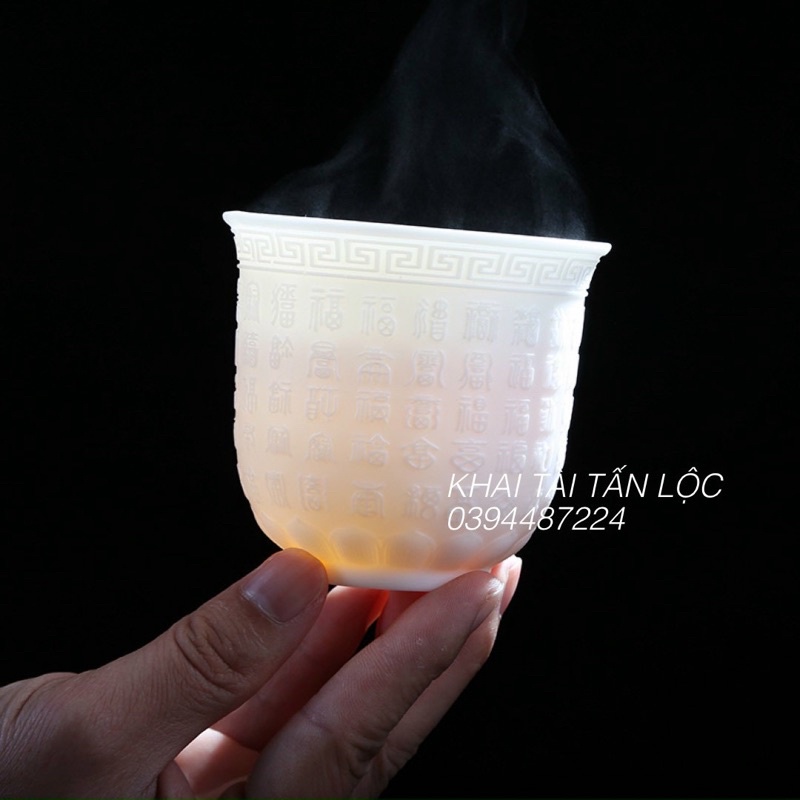 Ly trà , cốc chè sứ trắng thấu Quang khắc bách Phúc nổi