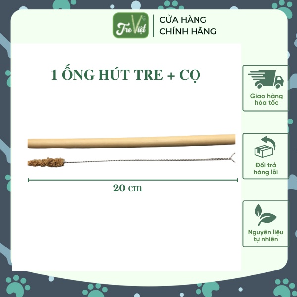 Set 1 ống hút tre kích thước 8-10 mm + 1 cọ rửa