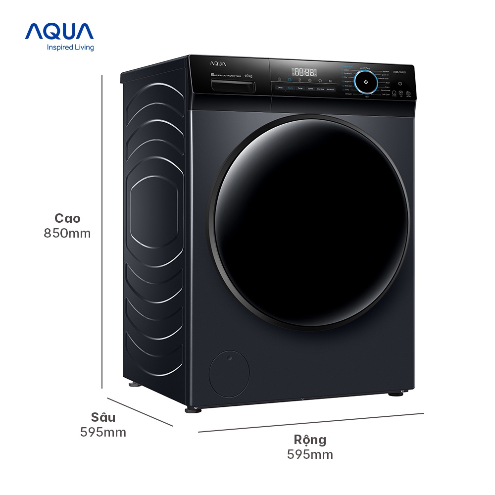 Freeship Toàn Quốc - Máy giặt cửa trước Aqua 10kg AQD-D1003G.BK
