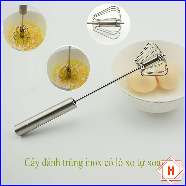 Cây Đánh Trứng Inox Có Trục Xoay Tự Động Tiện Dụng { H }