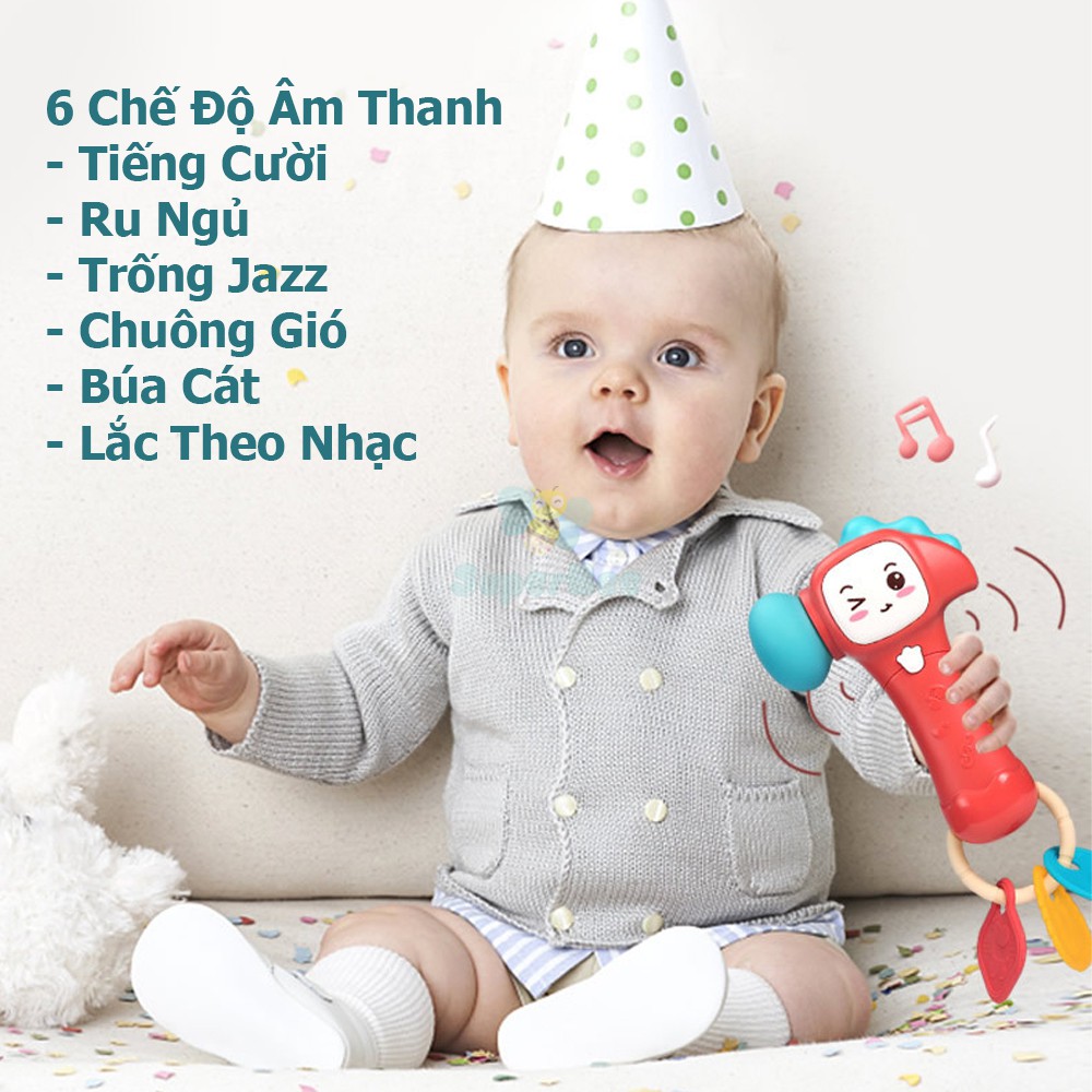 (0-2tuổi) Búa Lục Lạc Có 6 Mức Âm Thanh Và Đèn, Gặm Nướu Cầm Tay Cho Bé, Sử Dụng Pin, Chất Liệu An Toàn