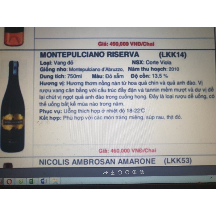 Nho lên men MONTEPULCIANO RISERVA  750ML nhập khẩu Italia