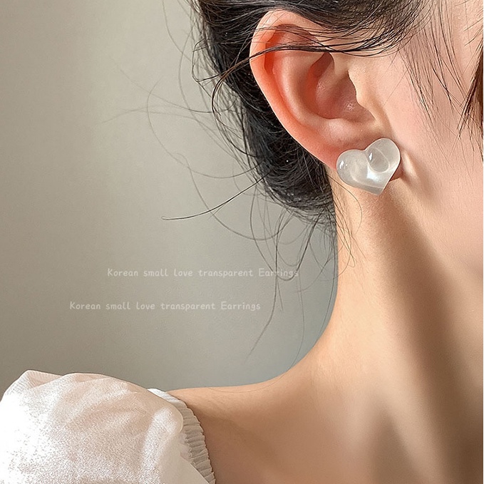 MOCHASHUĐôi khuyên tai mặt hình trái tim đá opal màu trắng thời trang dành cho nữ
