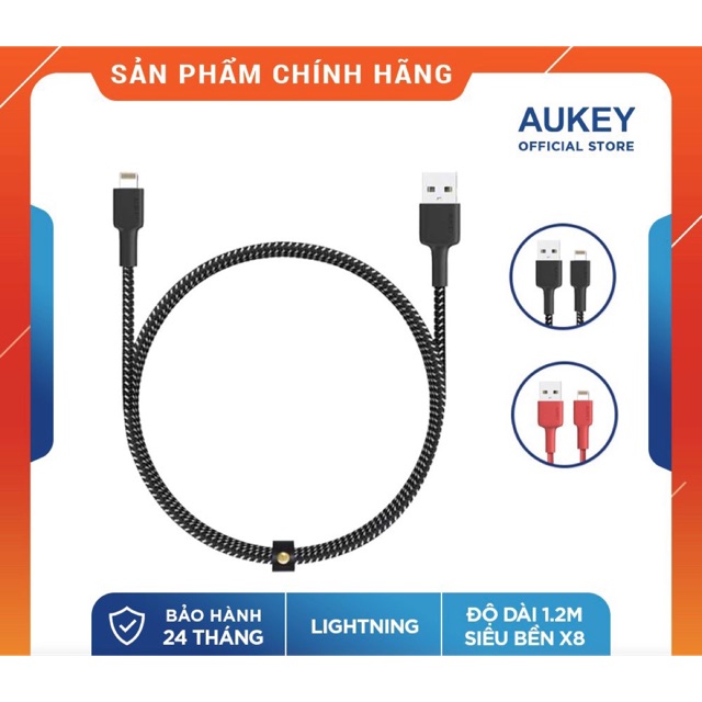 Cáp bện Nylon Lightning AUKEY CB-BAL3 Chuẩn MFi dài 1m2