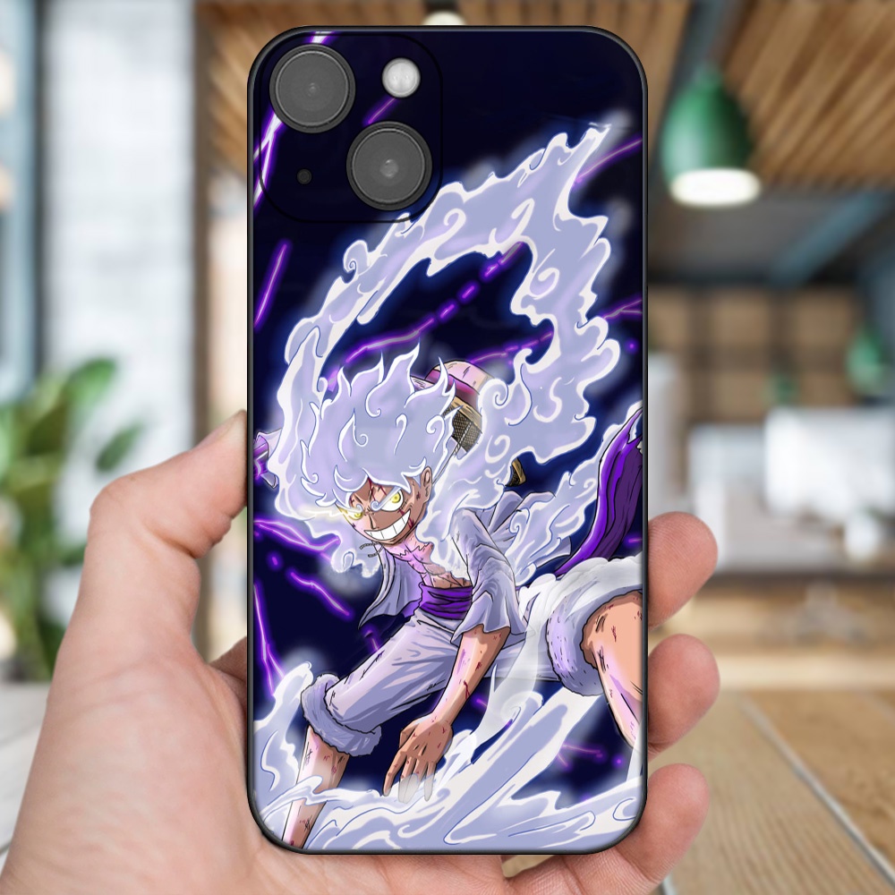 Ốp lưng iPhone 13 dẻo đen cạnh vuông in hình Luffy One Piece