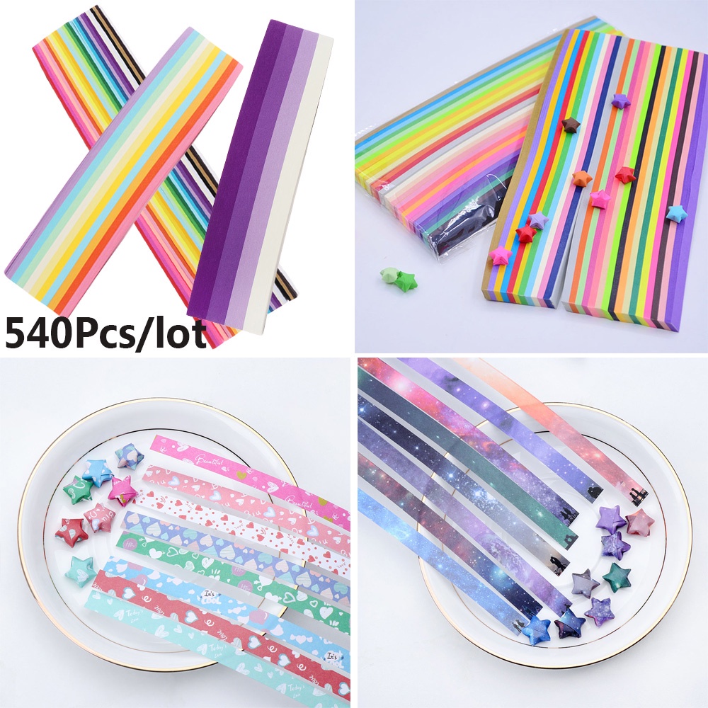 Set 540 Miếng Giấy Xếp Hình Ngôi Sao Nhiều Màu Sắc Dùng Trang Trí Sổ Tay/ Đồ Thủ Công DIY