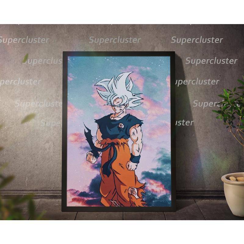 Tranh Vải Bạt Treo Tường In Hình Nhân Vật Goku Màu Trắng Trang Trí Nhà Cửa