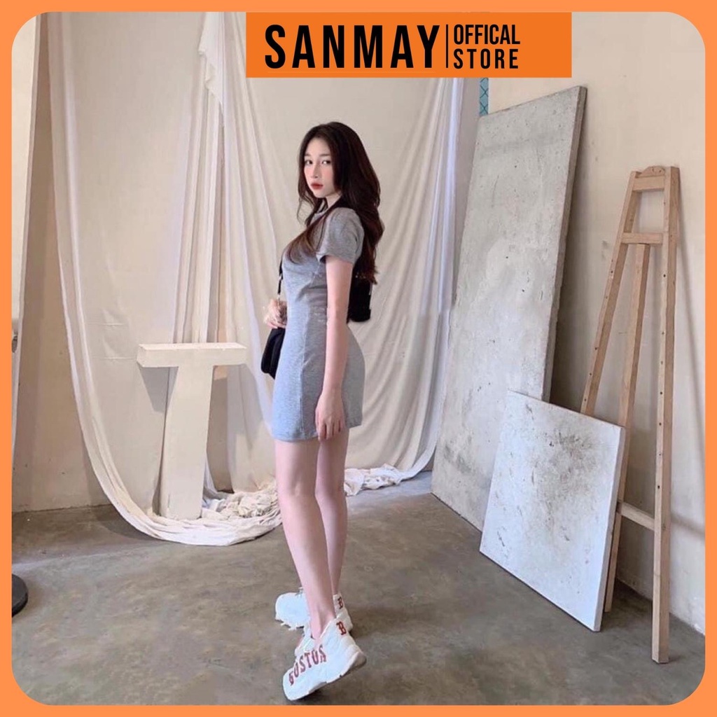 Váy Thun Suông SANMAY Đầm Polo Nữ Ôm Body Vải Cotton Sang Chảnh Hàn Quốc, Đi Chơi Biển Thiết Kế 3 Màu Xám Đen Hồng VD035