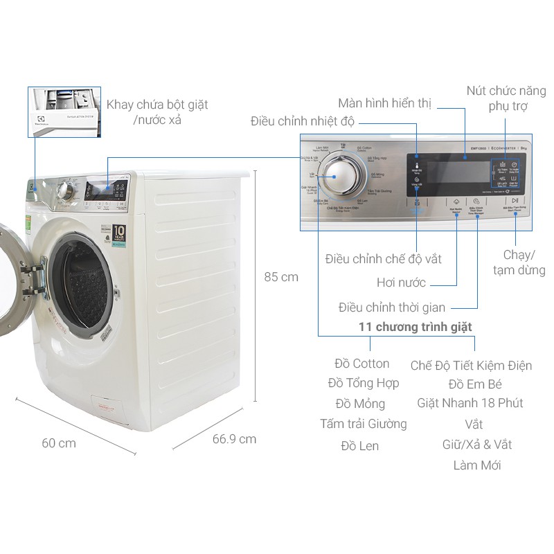 [MIỄN PHÍ VẬN CHUYỂN - LẮP ĐẶT] EWF12933 - Máy giặt lồng ngang Electrolux EWF12933, 9kg, Inverter 