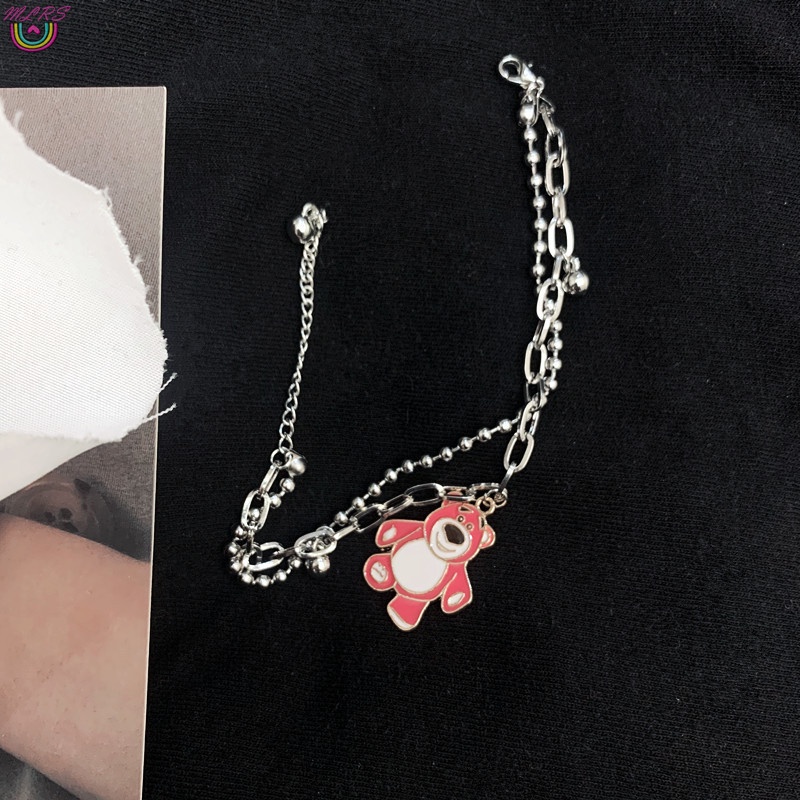Vòng Tay Dây Đôi Phối Xích Đôi Hình Gấu Dễ Thương Có Thể Điều Chỉnh Cho Nữ