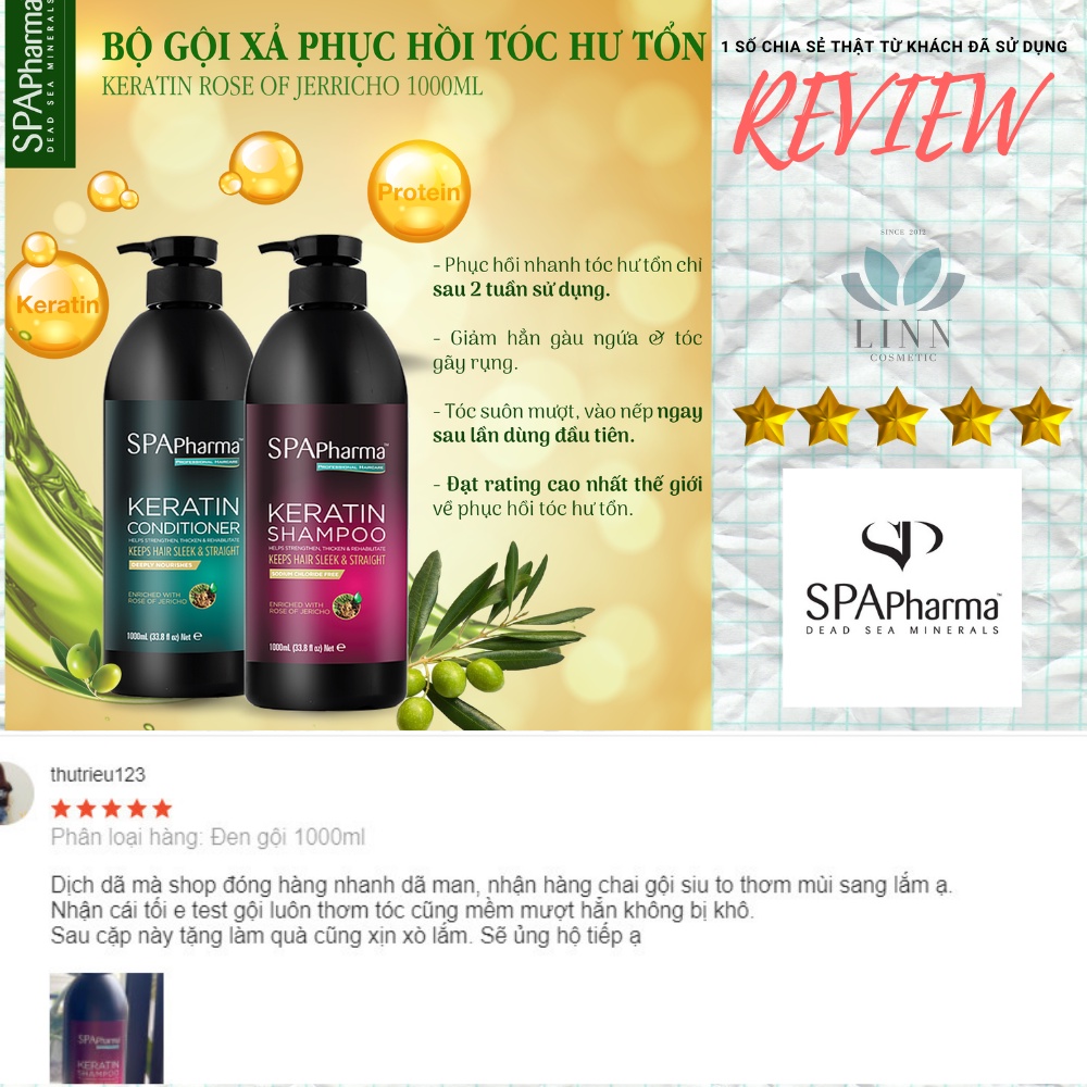 [Hàng cao cấp] Set gội xả Spa Pharma Keratin siêu phục hồi tóc chuẩn Salon 1000mlx2