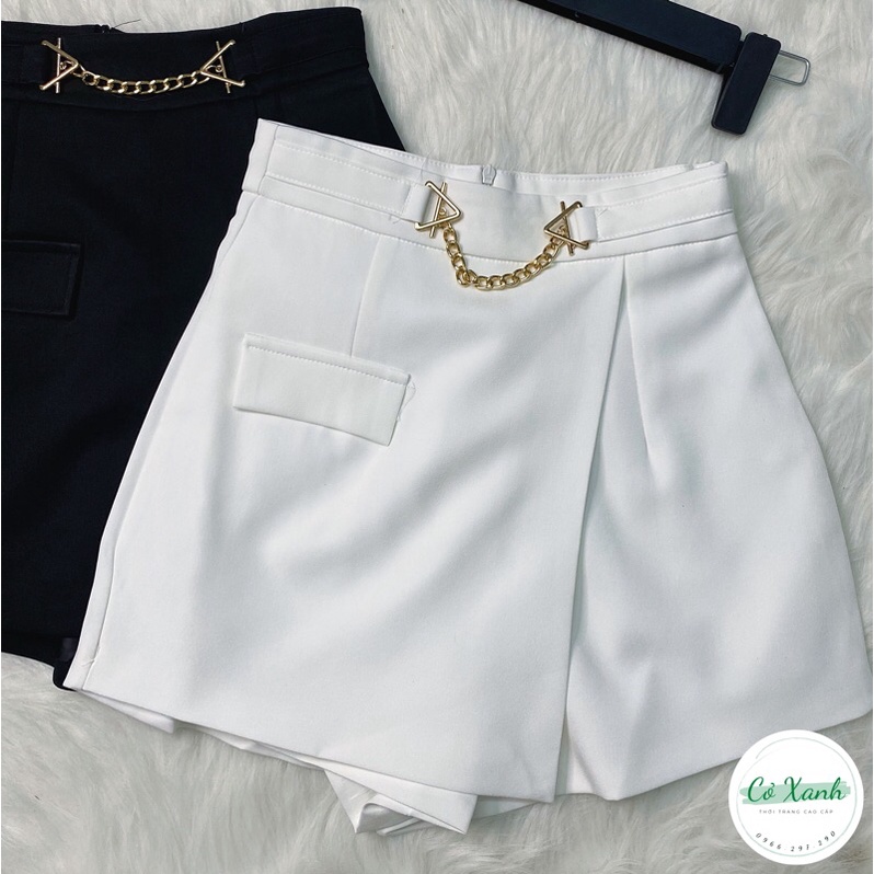 Quần giả chân váy thiết kế cao cấp vạt chéo phối xích Quảng Châu Cỏ Xanh QV3 | BigBuy360 - bigbuy360.vn