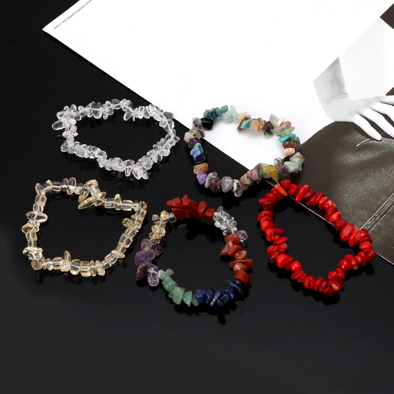 Set 5 Vòng Tay Chuỗi Hạt Đá Chakra 7 Màu Tự Nhiên