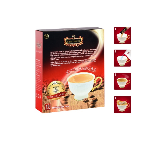 Cà phê hòa tan KING COFFEE 3IN1 - Hộp 10 gói x 16 g
