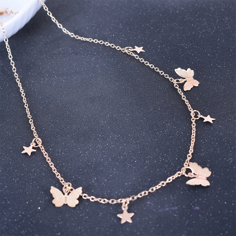 Vòng cổ Kim Loại Mặt Hình Ngôi Sao Và Bướm Đơn Giản Thời Trang Cho Nữ