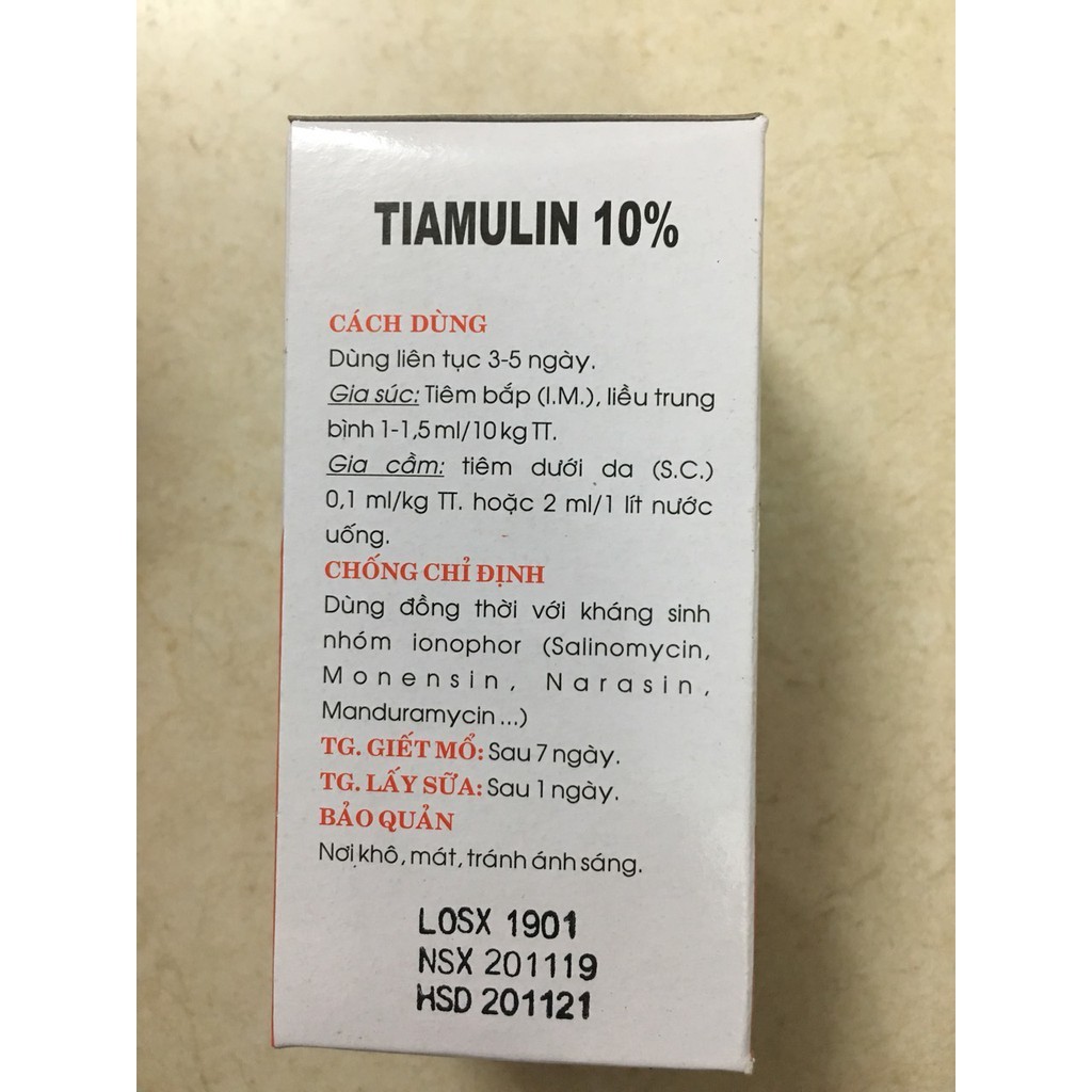 TIAMULIN 10% 100ml - chỉ dùng trong thú y