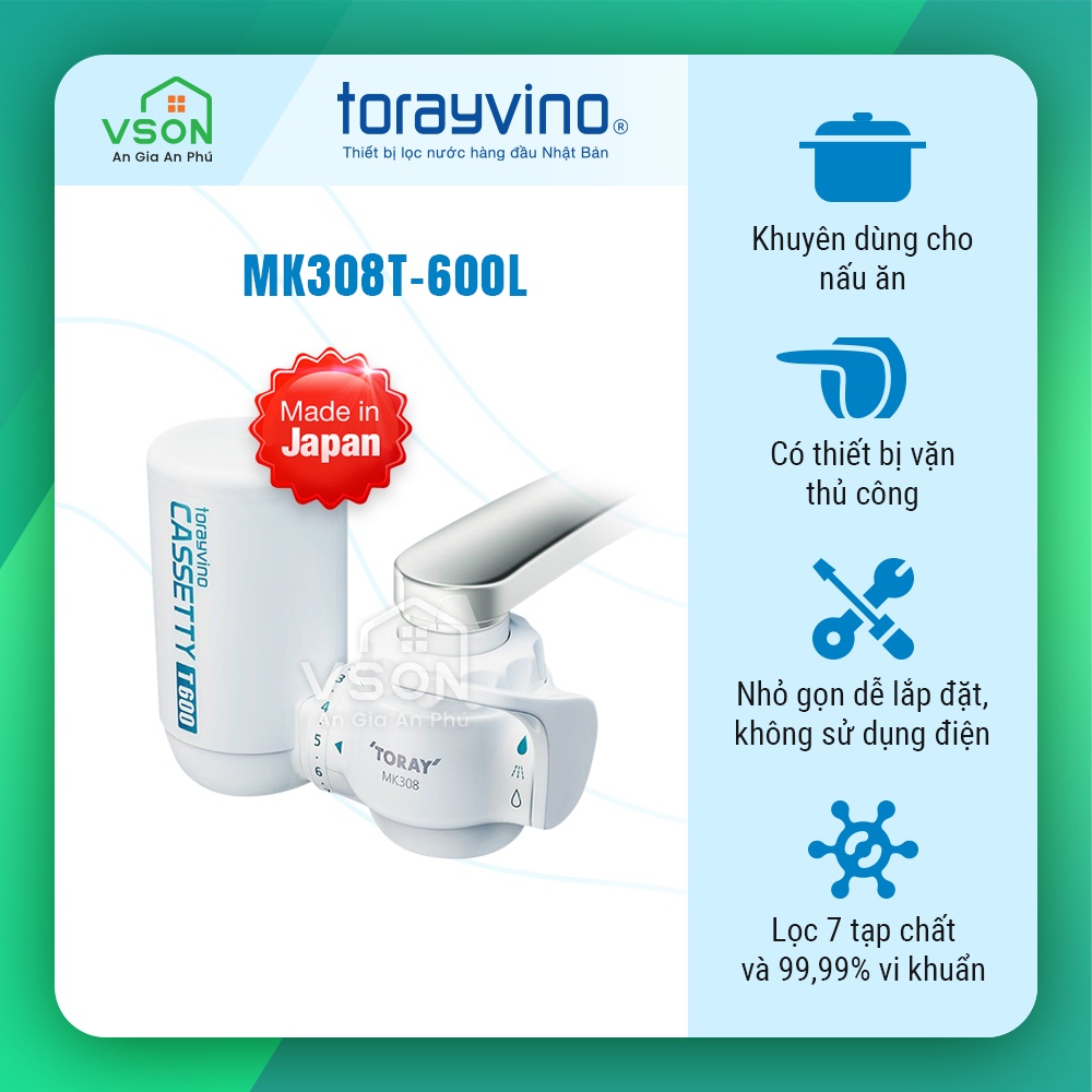 Máy lọc nước tại vòi Torayvino MK308T- Khuyên dùng cho nấu ăn - Chính hãng Nhật Bản