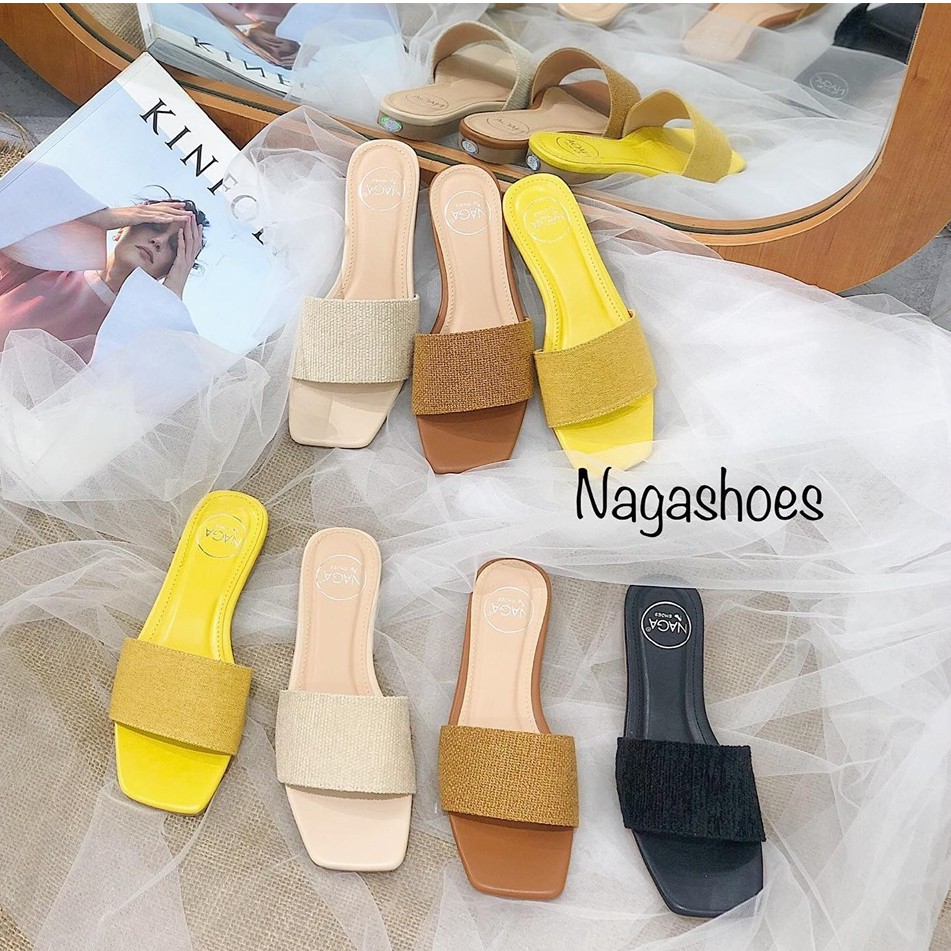 DÉP NAGASHOES MŨI VUÔNG QUAI NGANG VẢI BỐ 1P NAD77