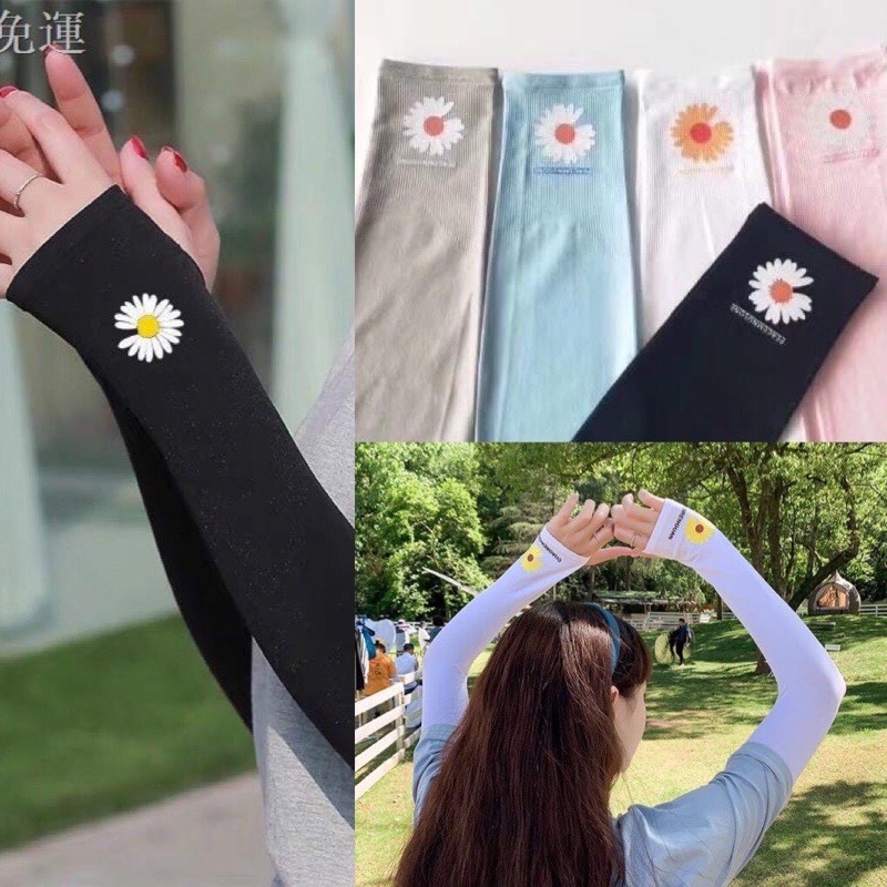 Găng tay chống nắng xỏ ngón Hoa cúc phong cách Hàn Quốc - Bao tay đi phượt hoa cúc Siêu Mát chống tia UV - Ống tay đi xe