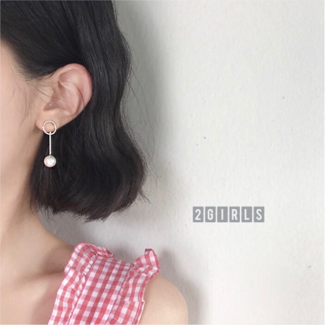 Bông tai bạc s925 style hàn quốc thanh dài và tròn trẻ trung