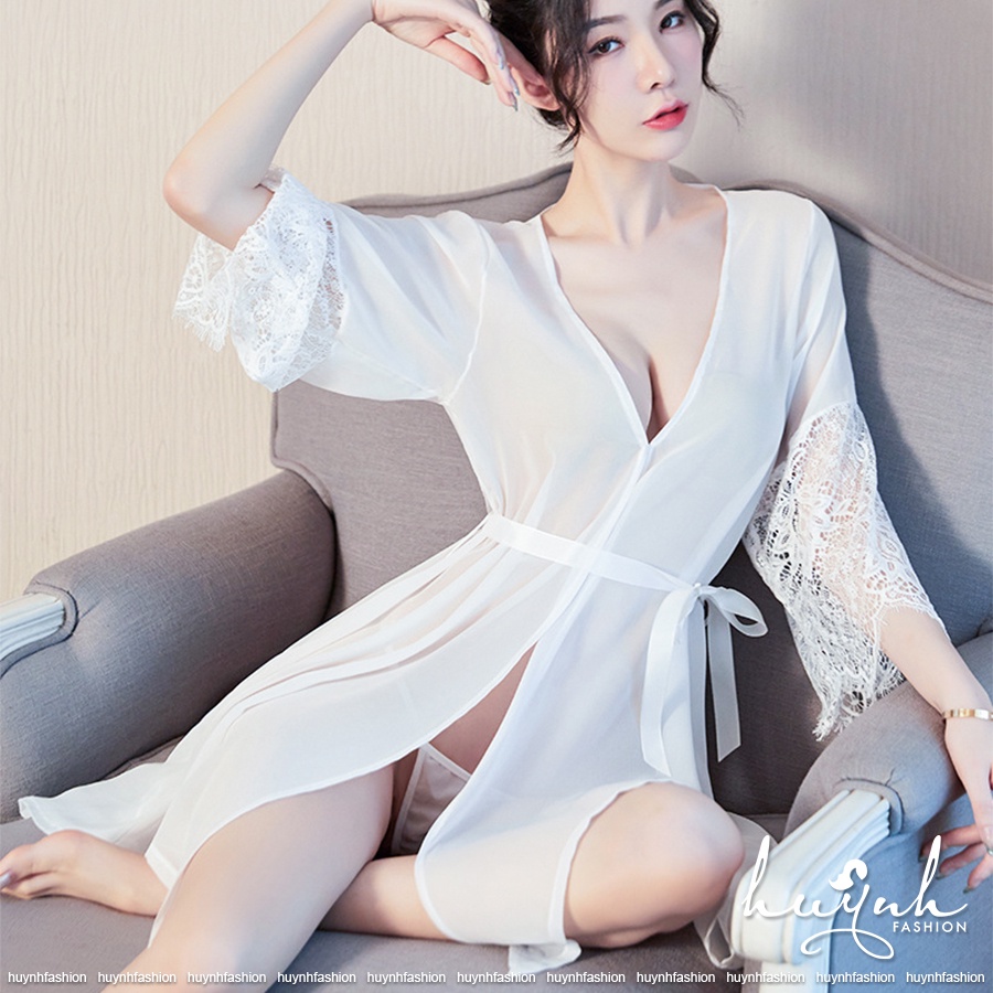 Áo Choàng Ngủ Voan Xuyên Thấu Tay Phối Ren Gợi Cảm - N23 | BigBuy360 - bigbuy360.vn