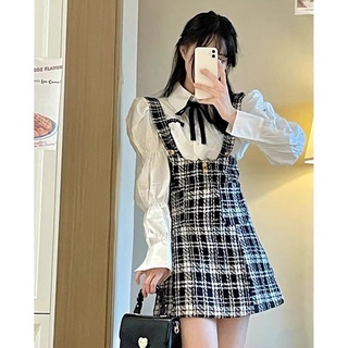 ❣✸ↂ Set Yêm Dạ Kẻ Áo Sơmi Kèm Yếm Siêu Xinh Có Ảnh Thật Video