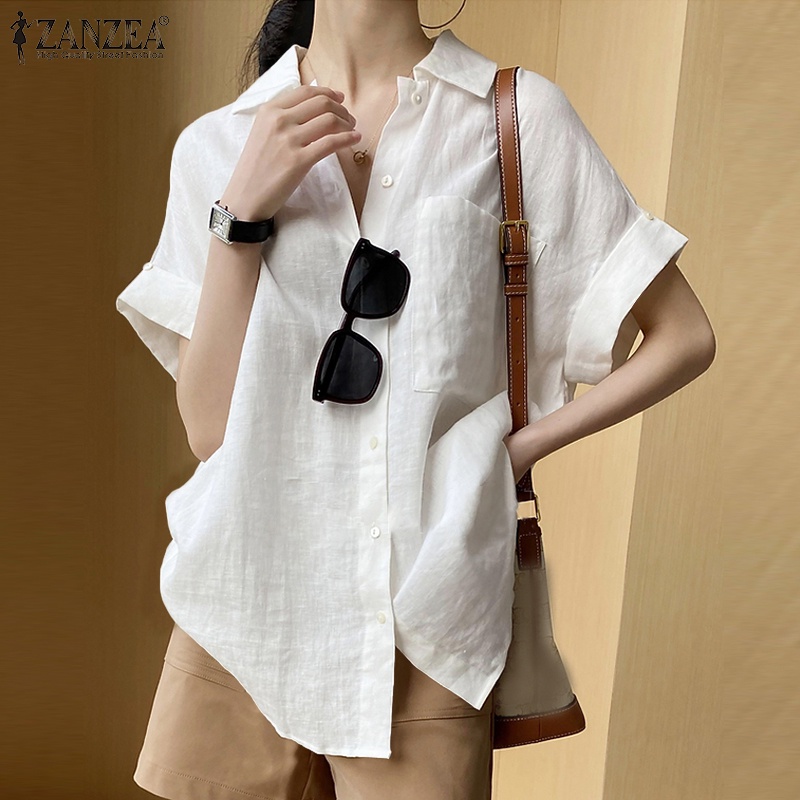 Áo sơ mi ZANZEA tay lửng màu trơn thời trang nữ tính