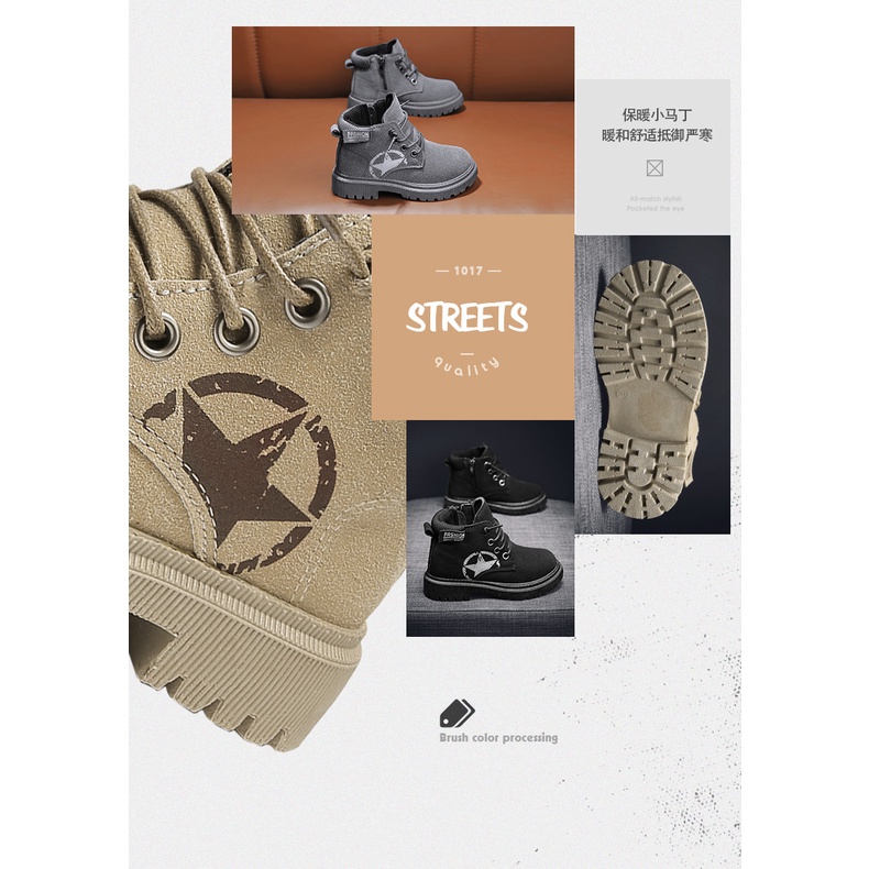 Giày Bốt Martin Bằng Da Bò Chống Trượt Chống Trơn Thời Trang Hàn Quốc Cho Trẻ Em