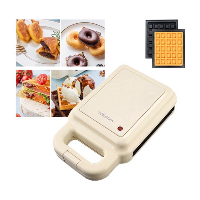 Máy làm bánh tổ ong, bánh kẹp waffle đa năng Torsom với nhiều loại khuôn thay thế đi kèm
